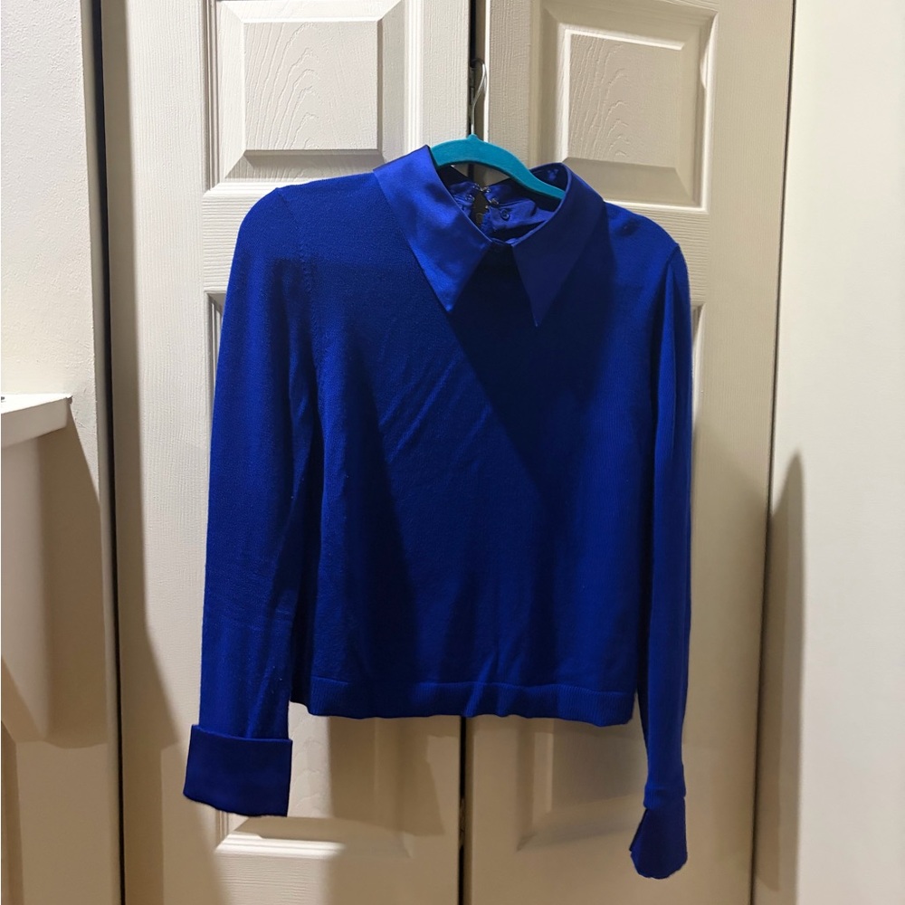 Alice + Olivia Royal Blue Collared Crop Top - Picture 2 of 3